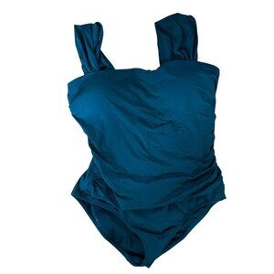 Jantzen Women One Piece Swimwear Sexy Green Sz 14 Ruching Money Corset Coquette